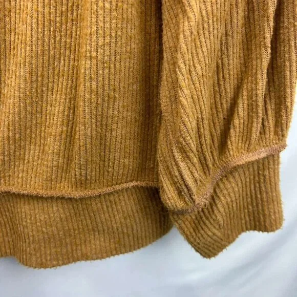 We The Free Women's Size Medium Rayon Blend Ribbed Mustard Cowl Neck Sweater - Picture 10 of 12